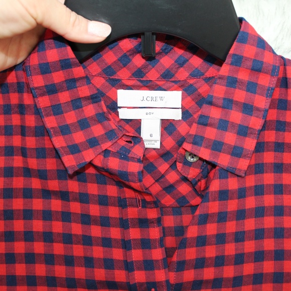 SOLD J.Crew Crinkle Boy Shirt In Red Check - Picture 4 of 8